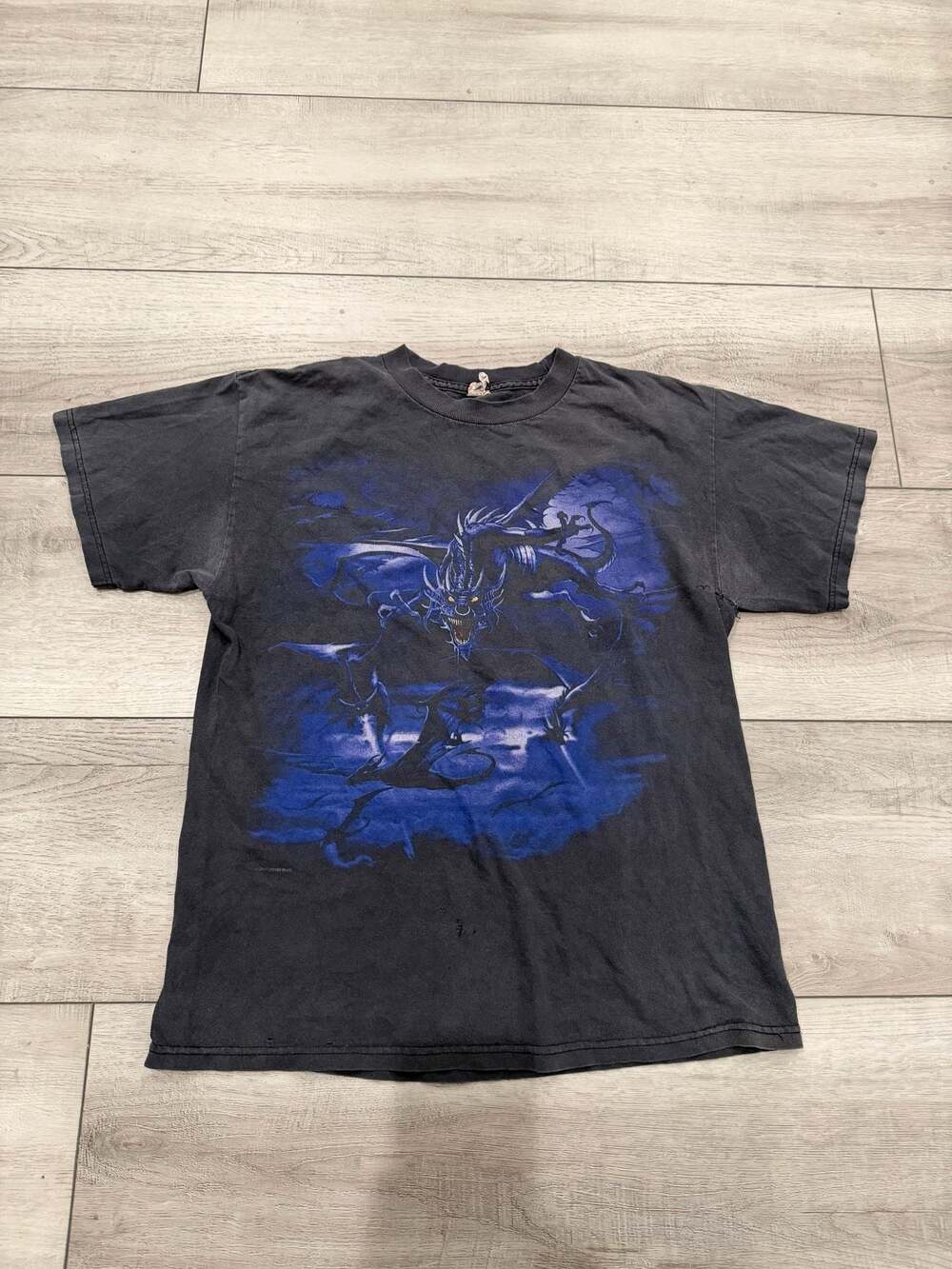 Y2K Vintage 2007 Liquid Blue Purple Dragon Graphic T-Shirt